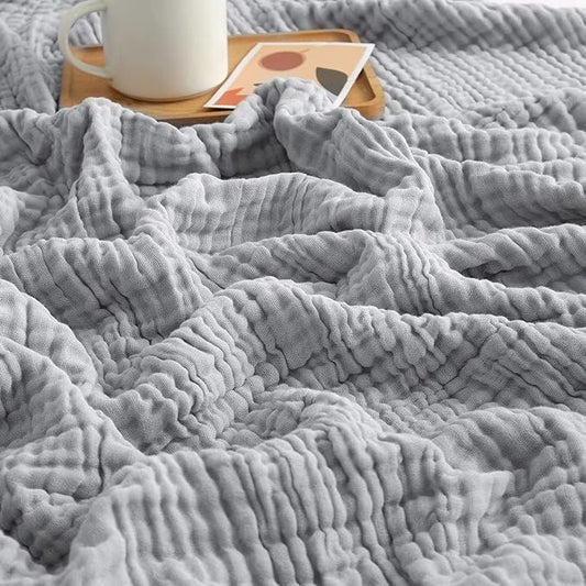 EMME Cooling Throw Blanket for Hot Flashes Muslin Throw Blanket 100% Cotton Throws Gauze Blanket All Season Soft Lightweight Breathable Blanket (Light Grey, 55"x75")
