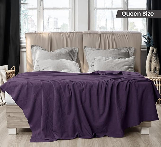 Utopia Bedding Plum 100% Cotton Blanket [Queen Size - 90x90 Inch] 350GSM Lightweight, Soft and Breathable Thermal Blanket for All Seasons