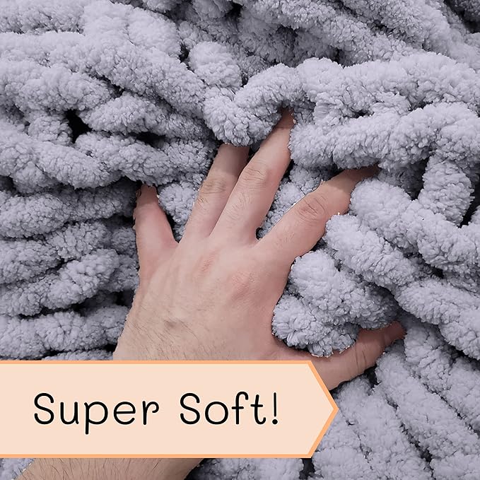 Adyrescia Chunky Knit Blanket Throw | 100% Hand Knit with Jumbo Chenille Yarn (60"x80", Lilac Gray)