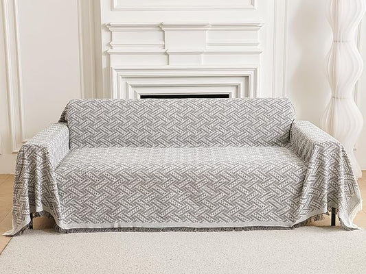 AIVIA Couch Cover Sheet Blanket, Oversized Reversible Covers for 3 Cushion Sofa, Large Furniture Decoration Slipcovers, L-Shape U-Shaped Sectional Protector for Cats Dogs Pets (Gray White 71”x118”)