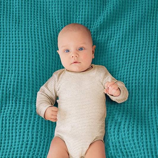 PHF Pre-Washed Cotton Waffle Weave Blanket Baby Size,Snag Proof Throw for Spring Summer,Lightweight Breathable 30x40,Oeko-TEX Certified for Bed,Machine Washable, Home Decor Gift，Teal