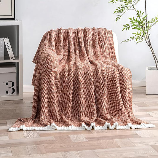 MIULEE Rust Super Soft Throw Blanket for Bed, Twin Size Cozy Fluffy Warm Blankets Knit Blankets for Couch, Sofa, Chair, Living Room, Camping, Picnic, 60 x 80 inch