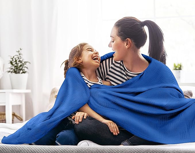 Utopia Bedding Royal Blue 100% Cotton Blanket [Queen Size - 90x90 Inch] 350GSM Lightweight, Soft and Breathable Thermal Blanket for All Seasons