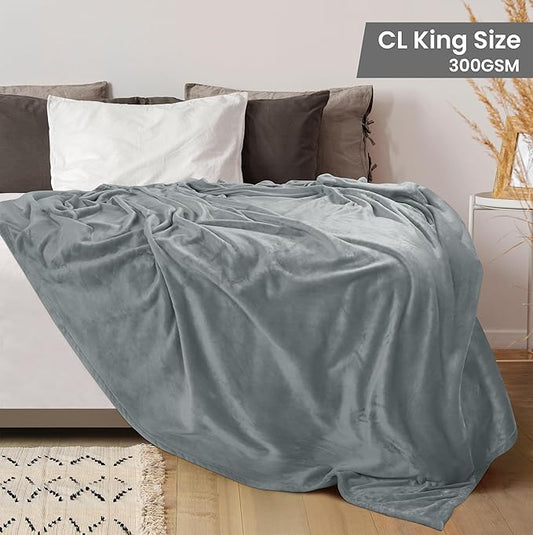 Utopia Bedding Fleece Blanket California King Size Ash Grey 300GSM Luxury Fuzzy Soft Anti-Static Microfiber Bed Blanket (102x96 Inch)