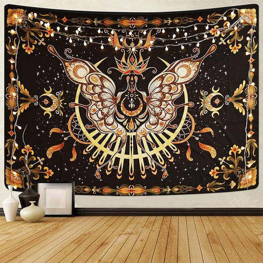 CHDGDHC Butterfly Tapestry - Moth Wall Hanging, UV Resistant, Waterproof, Machine Washable, Lightweight, Psychedelic Bedroom Aesthetic Decor for Bedroom, Living Room, Yoga Room - 47.64x35.43 Inch