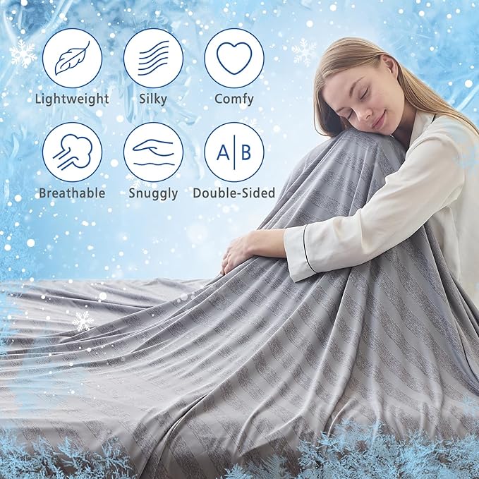 EMME Cooling Throw Blanket, Thin Lightweight Summer Blanket for Couch Sofa, Cold Bed Throws for Hot Sleepers, Double Sided, Keep Body Cool for Kids Adults, Grey