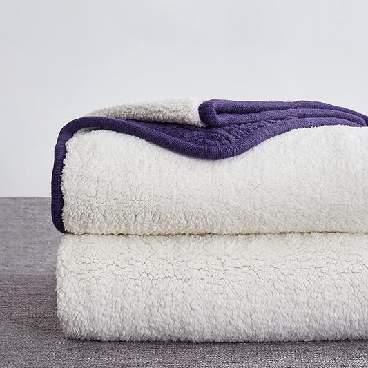 Longhui bedding Acrylic Cable Knit Sherpa Throw Blanket - Thick, Soft, Big, Cozy Knitted Fleece Blankets for Couch, Sofa, Bed - Large 60 x 80 Inches Coverlet All Season,Purple