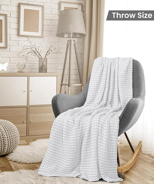 Utopia Bedding White 100% Cotton Waffle Blanket 300 GSM [Throw - 60x50 Inch] Soft Lightweight Breathable Bed Blanket for All Season