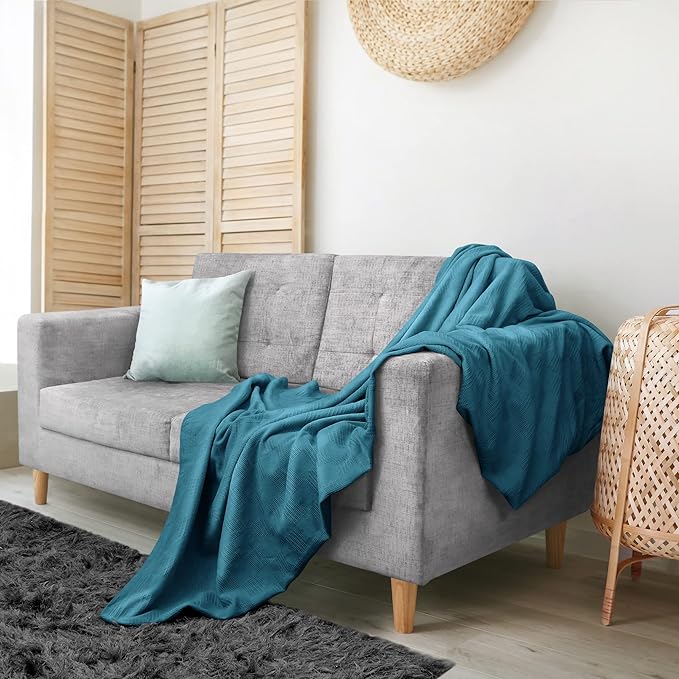 Utopia Bedding Teal 100% Cotton Blanket [King Size - 90x108 Inch] 350GSM Lightweight, Soft and Breathable Thermal Blanket for All Seasons