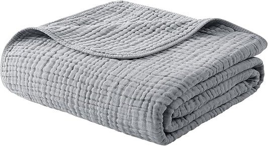 Yoofoss Muslin Blanket 100% Cotton Throw Large 50" x 60" for Bed Couch Summer Gauze Blanket for Adults Lightweight and Breathable Grey