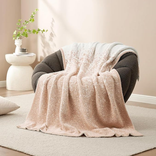 Snuggle Sac Beige Throw Blanket for Couch, Reversible Super Soft Warm Blankets Cozy Knit Blanket Fuzzy Plush Lightweight Throws for Sofa, Bed, Picnic, Ombre Beige, 50 x 60 inches