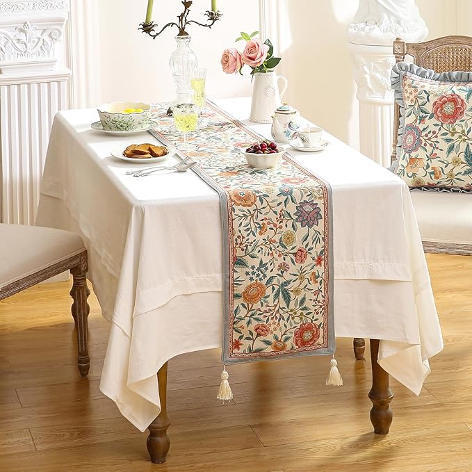 Farmhouse Floral Cloth Runner for Table,Decorative Linen 71 Inches Long Table Runners,Decor Tabletop for Kitchen,Dining,Tea Party,Home,Christmas,12"*71"