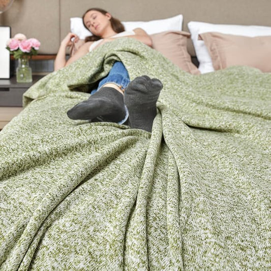 KAWAHOME Summer Sweatshirt Throw Blanket for Bed-Lightweight Breathable Blankets,Soft Thin Knit Jersey Throw Blanket for Hot Sleepers,50 X 60 Inches, Heather Green