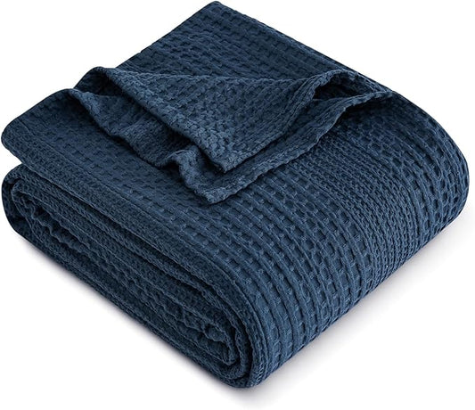 PHF Lightweight Waffle Weave Blanket Twin Size, Breathable & Ultra Soft, 66"x 90" Soft & Cozy Thin Blanket, Perfect for Summer & Hot Sleepers, Bed, Home Decor - Navy Blue