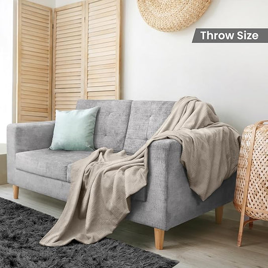 Utopia Bedding Khaki 100% Cotton Blanket [Throw Size - 60x50 Inch] 350GSM Lightweight, Soft and Breathable Thermal Blanket for All Seasons