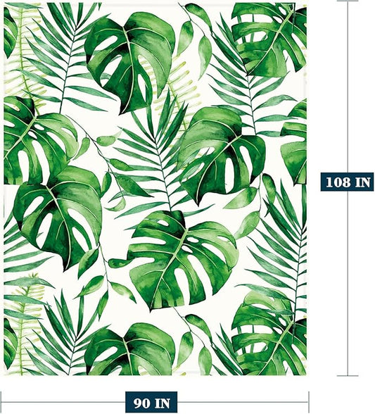 Neatee Living Tropical Leaf Throw Blanket King Size Green White Plant Blanket for Bed Couch Soft Cozy Fuzzy Plush Fleece Blanket Large Oversized Decorative Spring Summer Gift Blanket 90x108