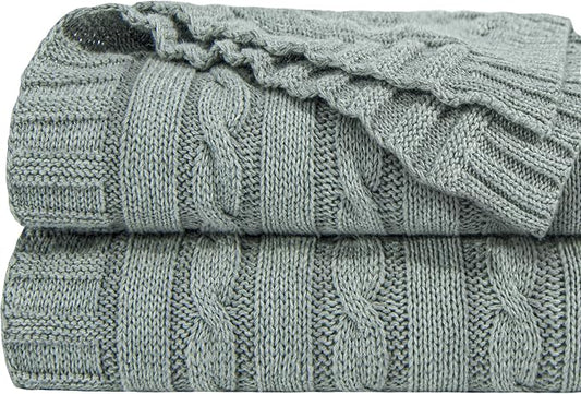 NTBAY 100% Pure Cotton Oversize (60x80) Cable Knit Throw Blanket, Super Soft Warm Knitted Throw Blanket for Bed, Sofa, Chair, Couch - Extra Cozy, Machine Washable, Comfortable Home Decor, Light Grey