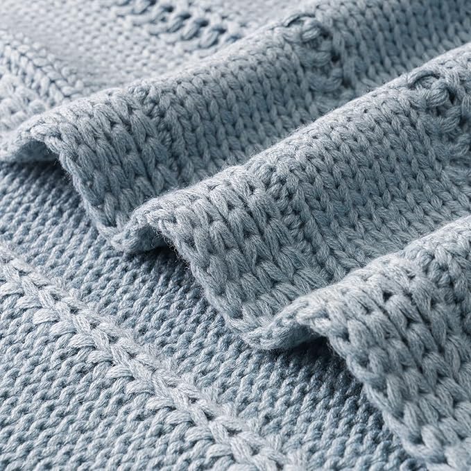 RECYCO Cable Knit Blue Throw Blanket Twin Size for Couch, Super Soft Warm Cozy Decorative Knitted Throw Blanket 3.6LB for Bed, Sofa, Chair Large 60"x80"