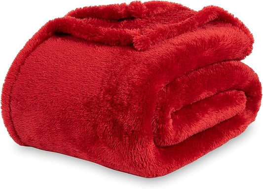 Berkshire Blanket Classic Extra-Fluffy™ Plush Blanket King Size, Soft Fuzzy Fluffy Long Hair Blanket for Couch Sofa Bed, Chili, 90x108 Inches