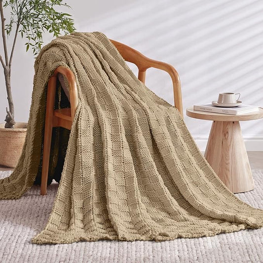 Knitted Weighted Blanket for Adult, No Beads Heavy Blanket 70” x 90'' 20lbs, Breathable Chunky Knit Blanket, Cooling Weighted Blanket for Hot Sleepers, Christmas Home Decor (Camel)