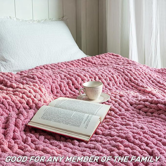 Chunky Knit Blanket - Luxury Soft Cozy King Size(60 * 80) Throw Blanket,100% Woven Blanket Rope Knot Throw Blanket for Couch, Sofa, Home Decor, Gift - Machine Washable(Pink)
