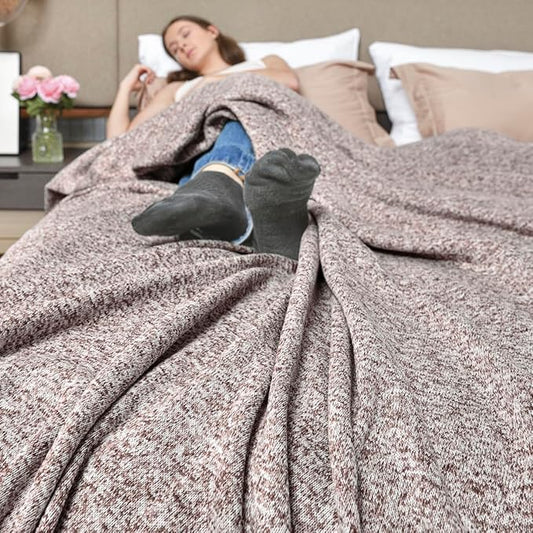 KAWAHOME Summer Sweatshirt Throw Blanket for Bed-Lightweight Breathable Blankets,Soft Thin Knit Jersey Throw Blanket for Hot Sleepers,50 X 60 Inches, Heather Brown