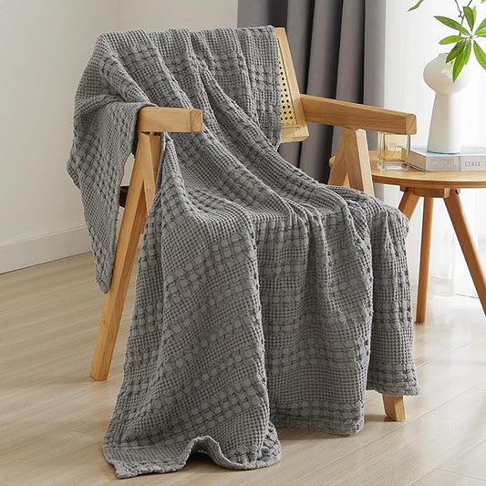 PHF 100% Cotton Waffle Weave Throw Blanket, Soft Lightweight Breathable Cozy Summer Throws for Couch Bed Sofa, Luxury Aesthetic Woven Blanket for Home Decor & Office, 50"x60", Dark Grey