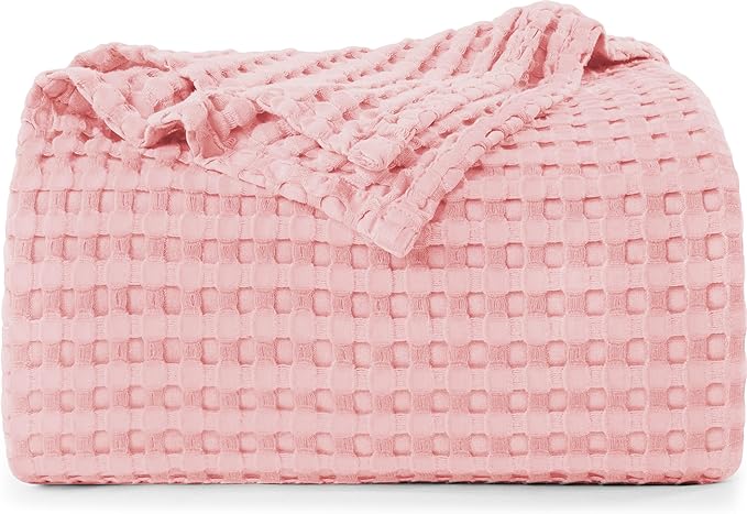 Utopia Bedding Pink 100% Cotton Waffle Blanket 300 GSM [King - 90x108 Inch] Soft Lightweight Breathable Bed Blanket for All Season