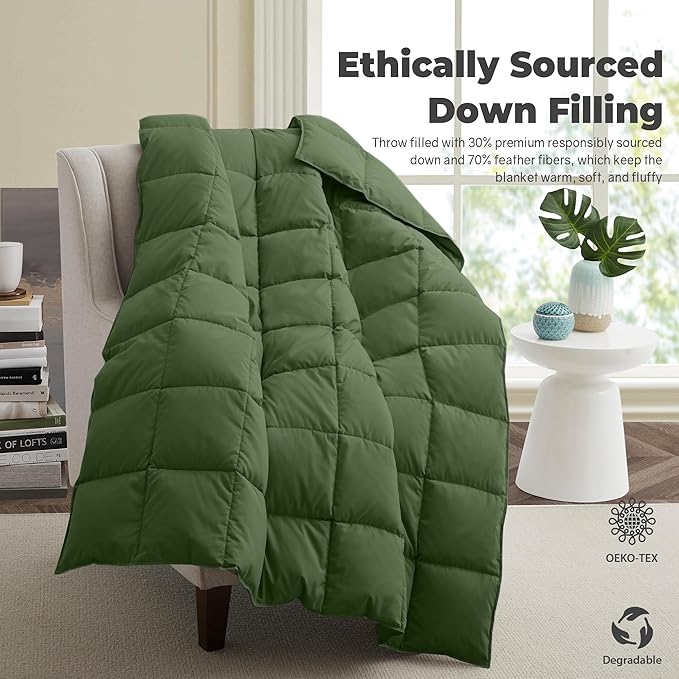 Soft Lightweight Down Blanket for Bed Sofa Couch Indoor and Outdoor Use, Warm and Fluffy Throw Blanket, Olive, King Size (108"X88")