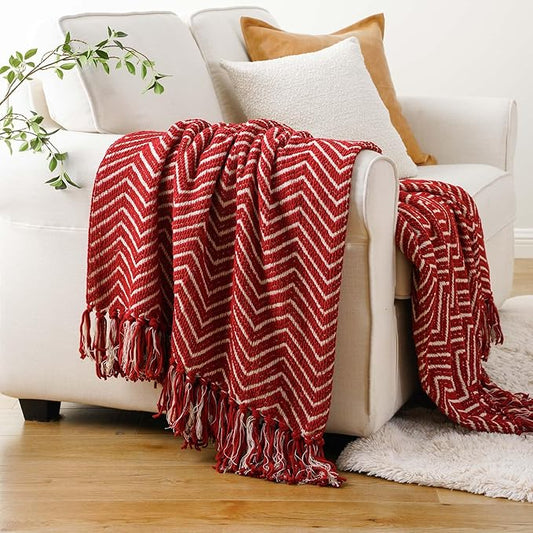 BATTILO HOME Red Throw Blanket for Couch, Decorative Knit Blanket for Bed, Super Soft Warm Christmas Throws for Fall Winter Accent Decor, 50"x60"