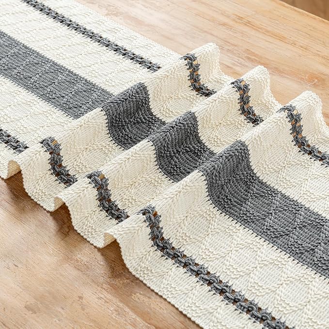 Fancy Homi Grey Table Runner 90 Inches Long Boho Macrame Table Runner for Home Decor, Farmhouse Table Runners with Tassels for Party Bohemian Rustic Bridal Shower Dining Decor 12x90 Inches