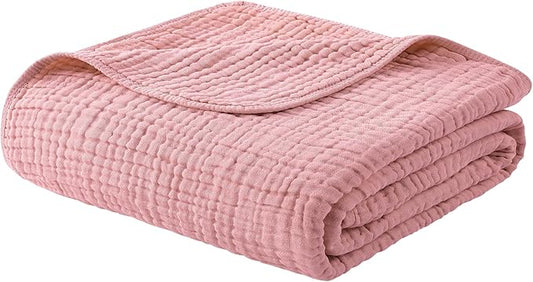 Yoofoss Muslin Blanket 100% Cotton Throw Large 50" x 60" for Bed Couch Summer Gauze Blanket for Adults Lightweight and Breathable Bean Paste