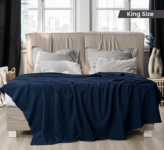 Utopia Bedding Navy 100% Cotton Blanket [King Size - 90x108 Inch] 350GSM Lightweight, Soft and Breathable Thermal Blanket for All Seasons