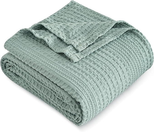 PHF Lightweight Waffle Weave Blanket Queen Size, Breathable & Ultra Soft, 90"x 90" Soft & Cozy Thin Blanket, Perfect for Summer & Hot Sleepers, Bed, Home Decor - Aqua Gray