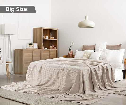 Utopia Bedding Khaki 100% Cotton Waffle Blanket 300 GSM [Big - 120x120 Inch] Soft Lightweight Breathable Bed Blanket for All Season