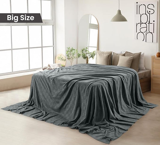 Utopia Bedding Smoke Gray 100% Cotton Blanket [Big Size - 120x120 Inch] 350GSM Lightweight, Soft and Breathable Thermal Blanket for All Seasons