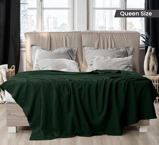 Utopia Bedding Forest Green 100% Cotton Blanket [Queen Size - 90x90 Inch] 350GSM Lightweight, Soft and Breathable Thermal Blanket for All Seasons
