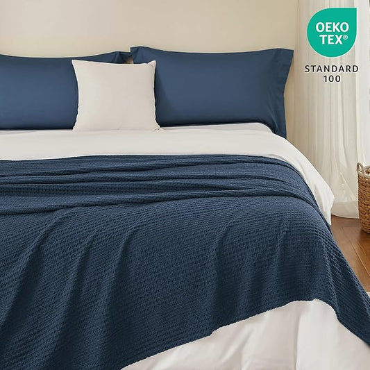 PHF Lightweight Waffle Weave Blanket Twin Size, Breathable & Ultra Soft, 66"x 90" Soft & Cozy Thin Blanket, Perfect for Summer & Hot Sleepers, Bed, Home Decor - Navy Blue