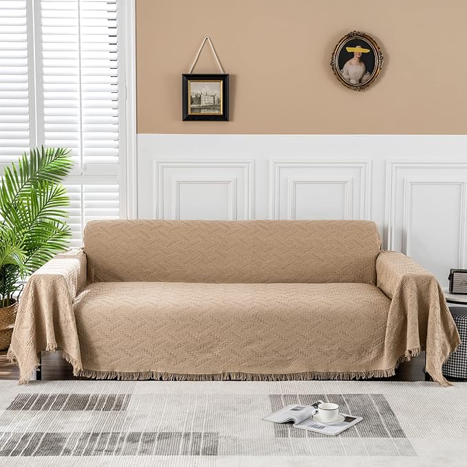 MEETSKY Sofa Cover for 3 Cushion Couch - Furniture Protector for Living Room, Washable Sectional Covers for Dogs (XX-Large: 91" x 134", Sand)
