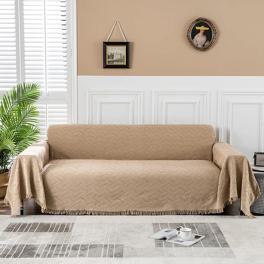 MEETSKY Sofa Cover for 3 Cushion Couch - Furniture Protector for Living Room, Washable Sectional Covers for Dogs (XX-Large: 91" x 134", Sand)