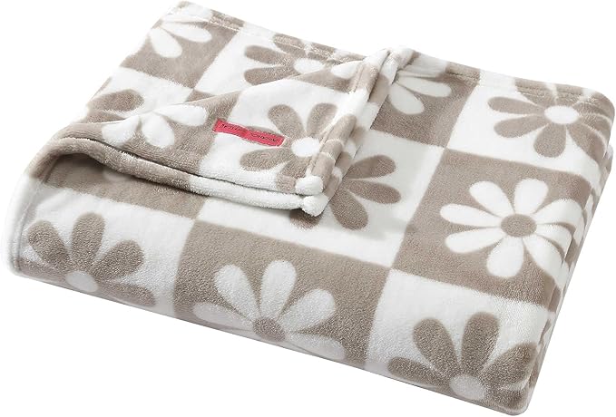 Betsey Johnson - Throw, Ultra-Soft Plush Blanket, Use for Couch, Bed, or Lounges, Dorm Essentials (Daisy Check White, 50" x 70")