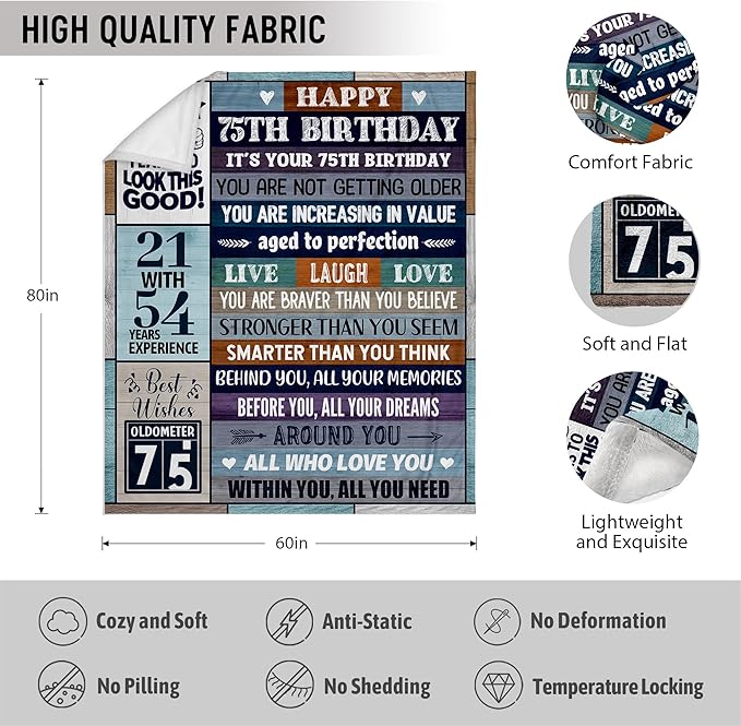 75th Birthday Decorations & Gifts - Funny 75 Years Old Gift Ideas for Him, Her, Dad, Mom - Throw Blanket 60" x 80"