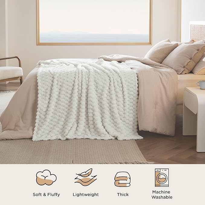 Bedsure Throw Blanket for Couch - Super Soft, Cozy Blankets for Women, Cute Small Fleece Gifts for Girls, Off White, 50x70 Inches