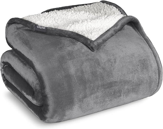 Bare Home Sherpa Fleece Blanket - King Size - Blanket for Bed, Sofa, and Couch - Warm & Lightweight - Fluffy & Soft - Reversible (King, Grey)