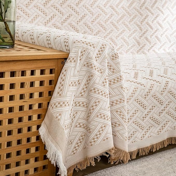 AIVIA Slipper Chair Cover Sheet Blanket, Reversible Anti Slip Throw Cushion Covers for Single Seat Chair Recliner Armchair Ottomans Furniture Decorations Protector Slipcover (White Khaki, 51"x71")