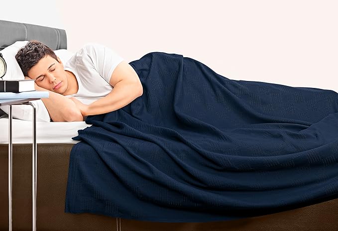 Utopia Bedding Navy 100% Cotton Blanket [Throw Size - 60x50 Inch] 350GSM Lightweight, Soft and Breathable Thermal Blanket for All Seasons