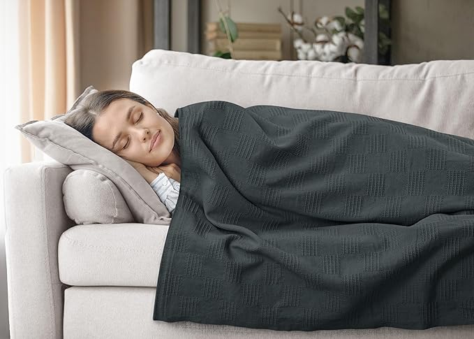 Utopia Bedding Smoke Gray 100% Cotton Blanket [Throw Size - 60x50 Inch] 350GSM Lightweight, Soft and Breathable Thermal Blanket for All Seasons