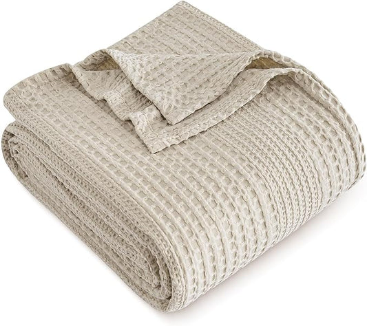 PHF Lightweight Waffle Weave Blanket Queen Size, Breathable & Ultra Soft, 90"x 90" Soft & Cozy Thin Blanket, Perfect for Summer & Hot Sleepers, Bed, Home Decor - Natural