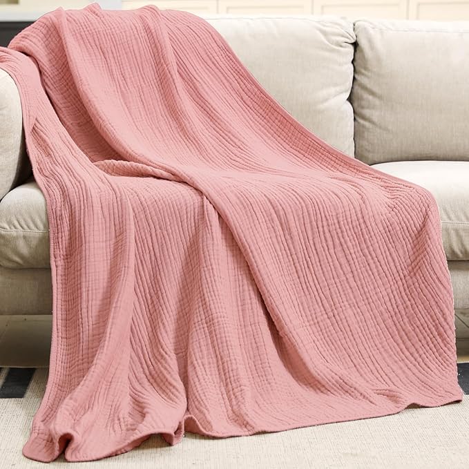 Yoofoss Muslin Blanket 100% Cotton Throw Large 50" x 60" for Bed Couch Summer Gauze Blanket for Adults Lightweight and Breathable Bean Paste