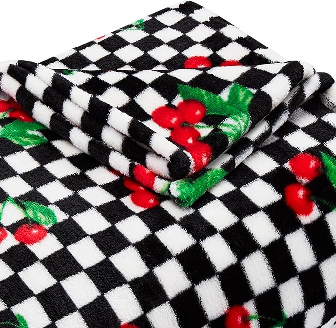 Betsey Johnson - Throw, Ultra-Soft Plush Blanket, Use for Couch, Bed, or Lounges, Dorm Essentials (Cherry Checker Red, 50" x 70")